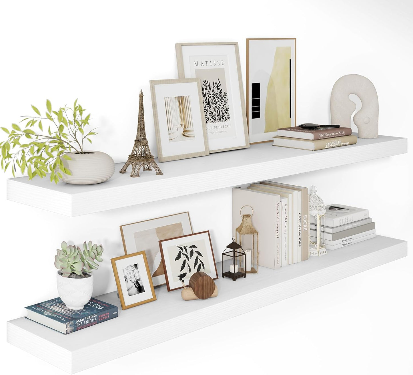 White Floating Shelves for Wall, 48 Inch X 12 Deep Shelves for Room Wall Mounted，2" Thick Heavy Duty Holds 75lbs Floating Shelf for Bedroom Bathroom Kitchen Laundry Room, Set of 2