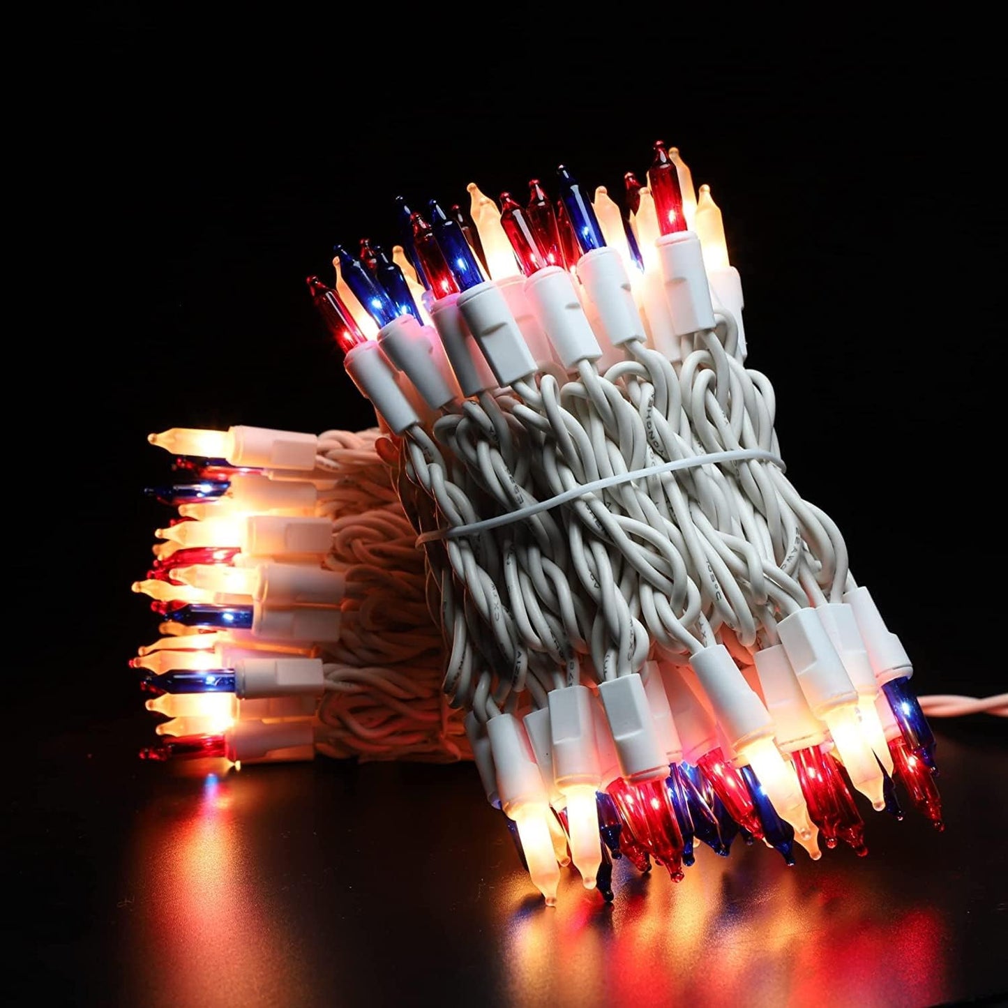 Patriotic String Lights, 100 Count 19.6 FT July 4th Mini White Wire Fairy Lights, 120V UL Certified Connectable Incandescent Independence Day