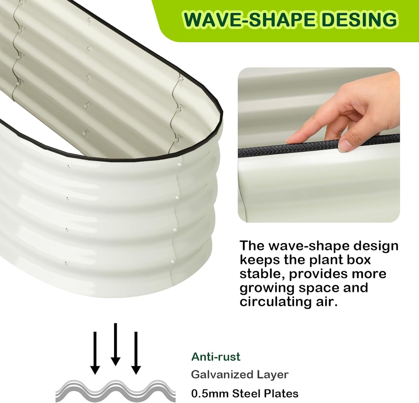 2 Pcs 4.5x2x1.5ft Oval Raised Garden Bed,Galvanized Raised Beds,Open-Ended Base Metal Raised Planter Beds,Garden Bed Outdoor,Planter Raised Boxes for Vegetables,Flowers,Tool-Free Asse,White