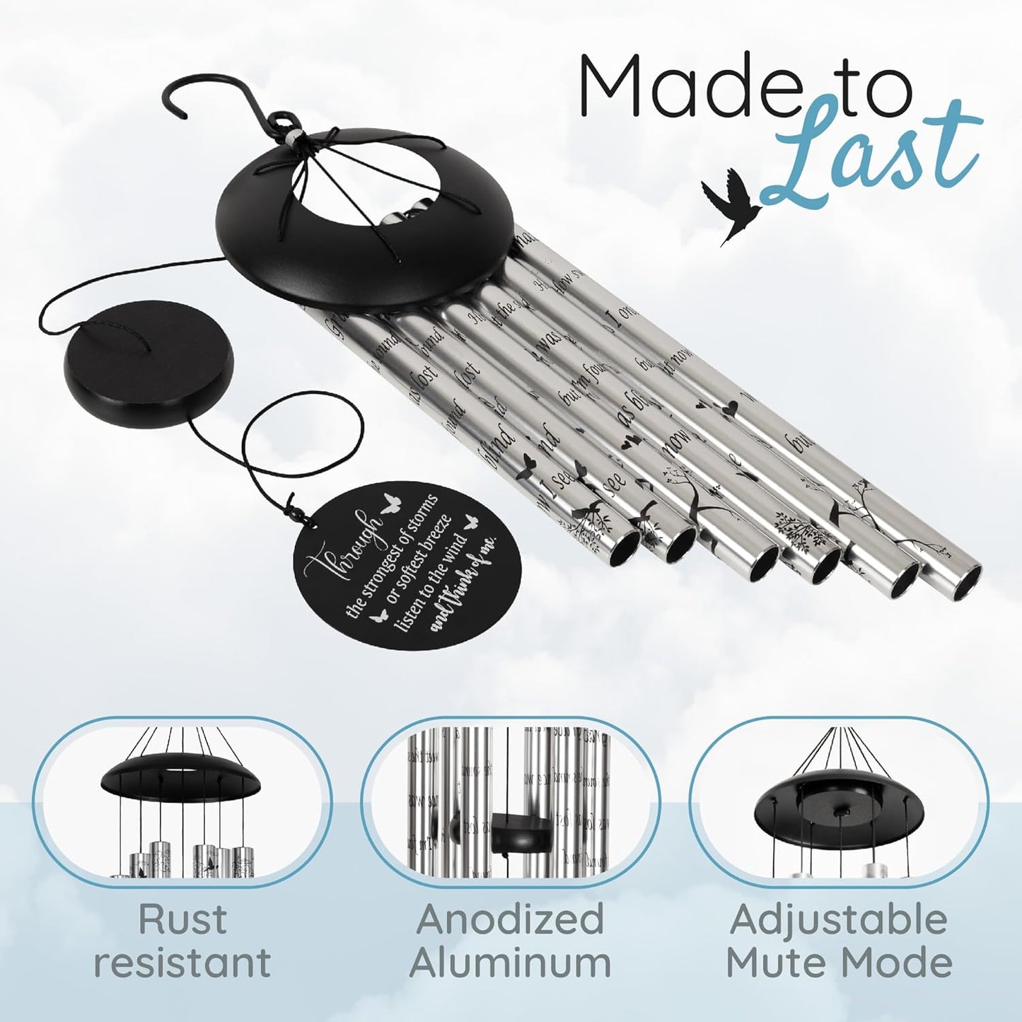 The Wind Chime CO Deep Tone Sympathy Wind Chime with 6 Andonized Aluminum Tubes Tuned Soothing Melody, Memorial Wind Chimes for Outside Decoration (Patio, Graden, Yard) 40"