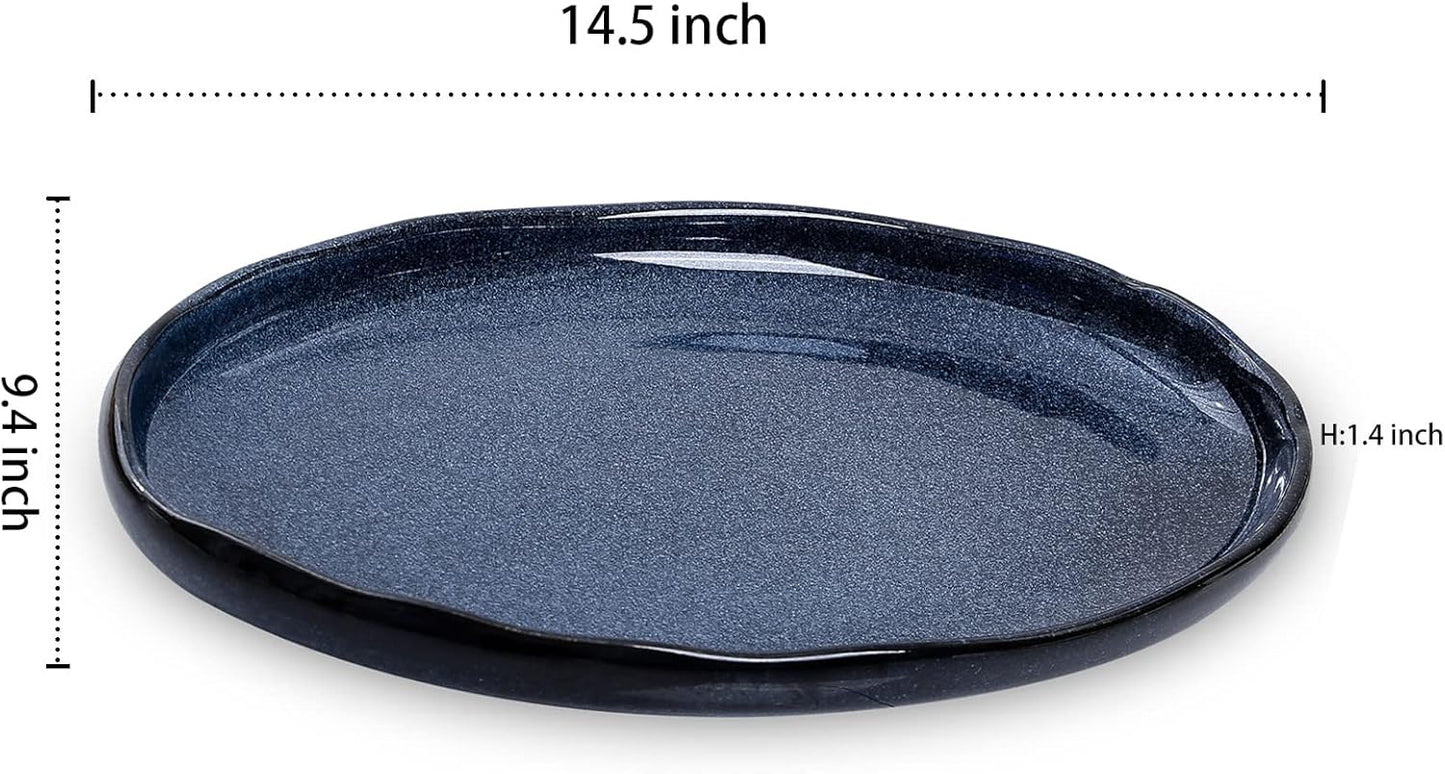 vicrays Serving Platter Ceramic Tray Plates Extra Large Oval 14.5 Inch Porcelain Dinner Plates Long Serving Dish Set Entertaining Party Restaurant Food Meat Sushi Fish Turkey Platter