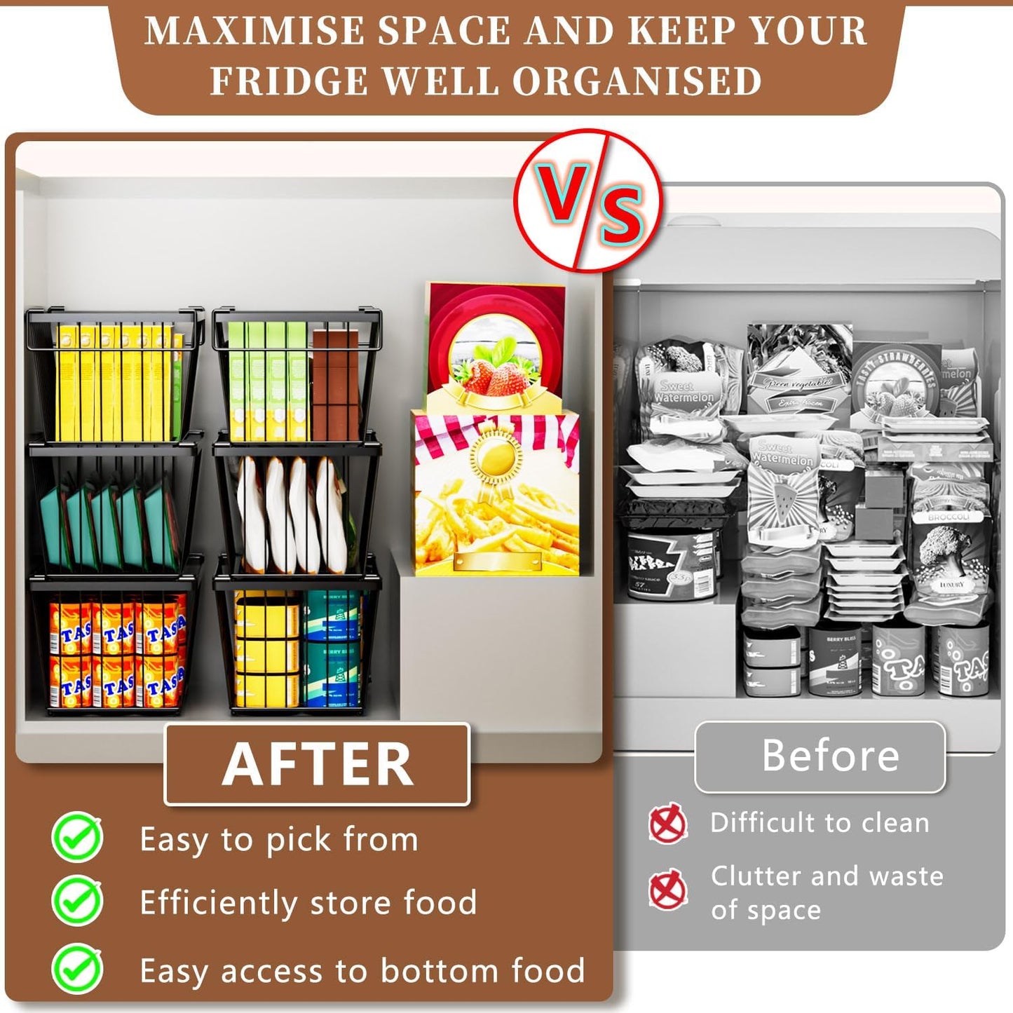 Freezer Organizer Bins，Upgraded Bottom Leak-Proof net，4 Pack，Encryption and Hardening ，Deep Freezer Organizer Bins for 5 to 7 Cu.FT Small Chest Freezer， Easy Get Bottom Foods