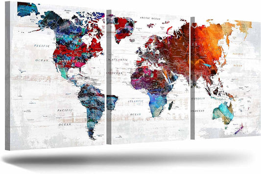 World Map Wall Art Living Room Wall Decor Office Pictures for Wall Decorations Large Abstract Art 60" W x 28" H Framed Paintings for Dining Room