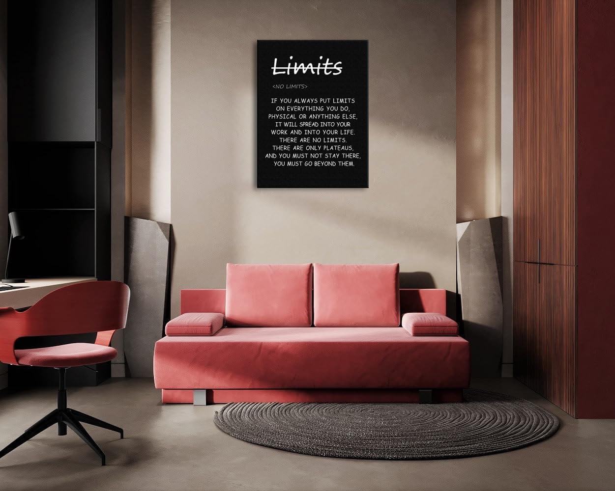 Motivational Wall Art ‘There are no limits’ from Bruce Lee's Printed Modern Artwork Inspirational Quotes Poster Canvas for Office living room Bedroom Home Decor Framed Ready to Hang[30" W X 40" H]