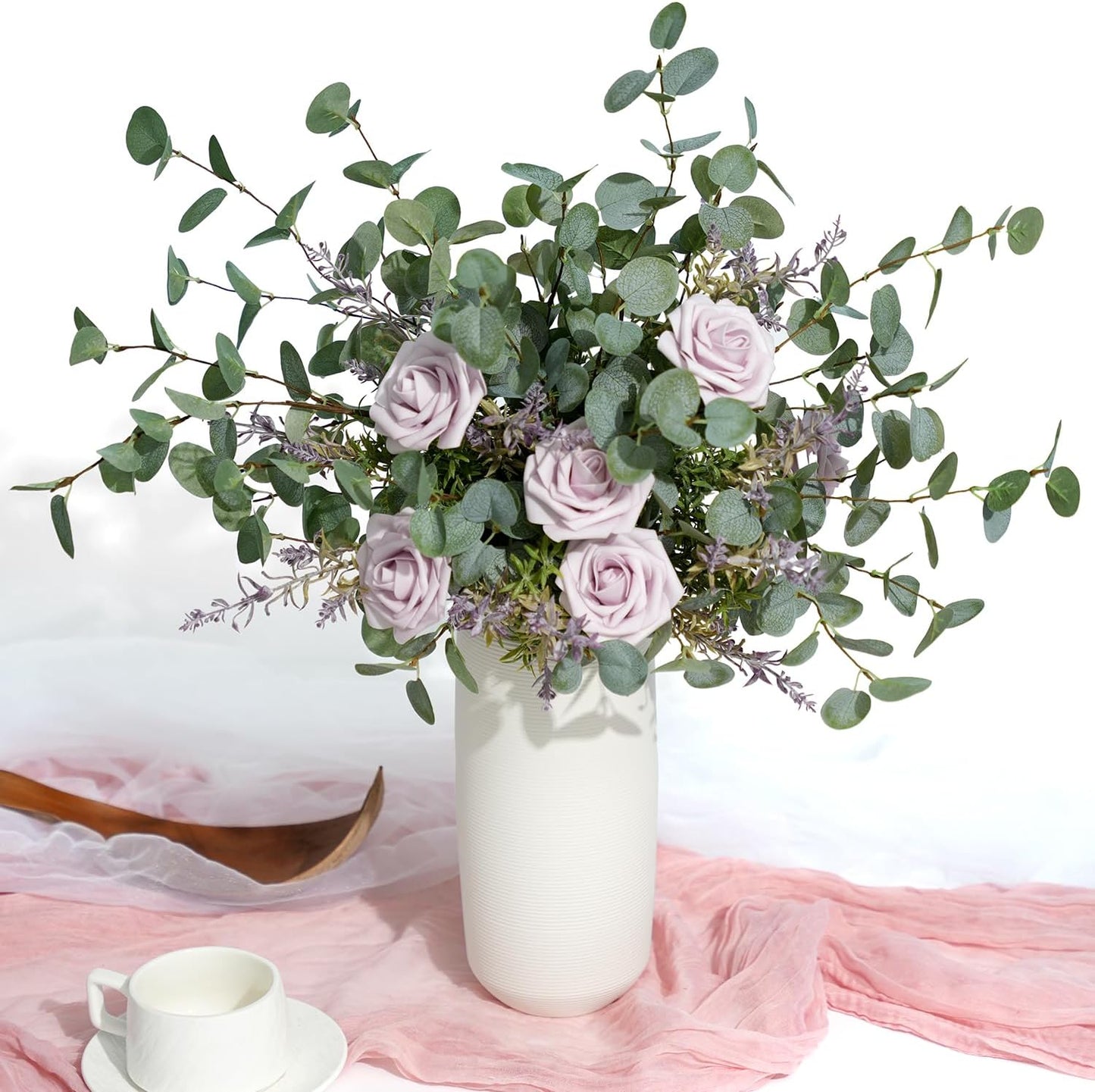 6Pcs Faux Eucalyptus Stems, 27" Artificial Eucalyptus Plants with White Frosted Coating, Fake Eucalyptus Decor Silk Greenery Leaves for Wedding Bouquets Home Decor DIY Floral Arrangements