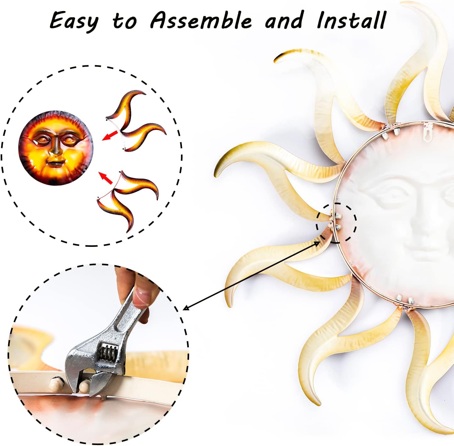 TICKCACY Metal Sun Wall Art Decor, 27.5” Sun Wall Art Hanging for Indoor Outdoor, Sun Face Wall Decor for Living Room Farmhouse Yard Fence