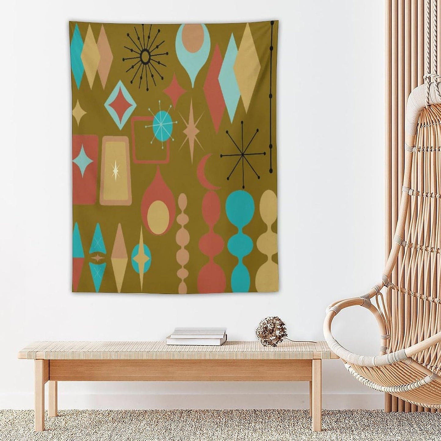 ICMOLYYENLO Boho Medieval Cat Tapestry, Abstract Atomic Starburst Geometric Aesthetic Art Wall Hanging For Bedroom Living Room Dormitory 30x40 Inches