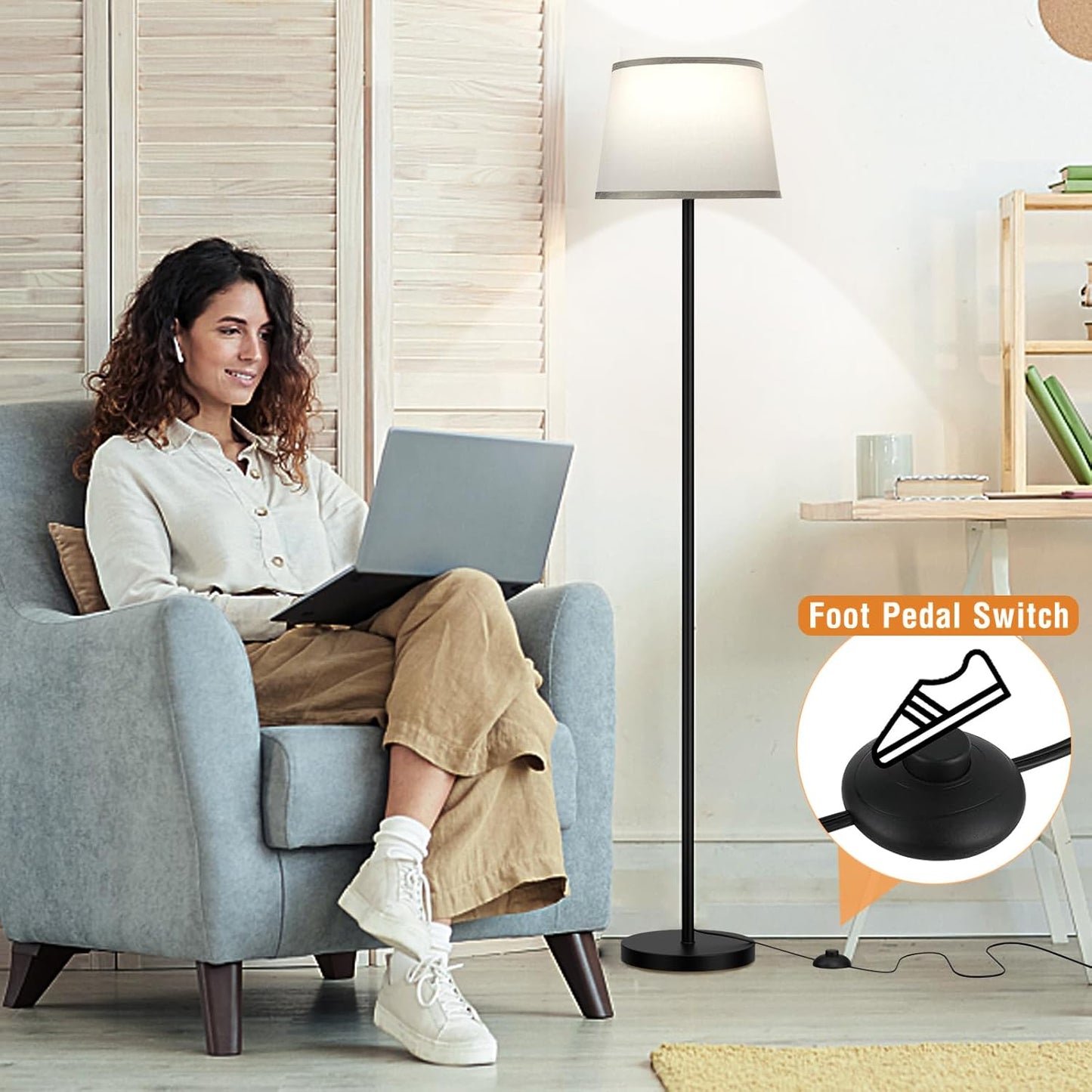 【Upgraded Floor Lamps for Living Room, Modern Floor Lamp with Remote Control, Dimmable Colors Temperature Standing Lamp Foot Switch, 9W Bulb Tall Lamps for Bedroom Office Kid Room - Grey