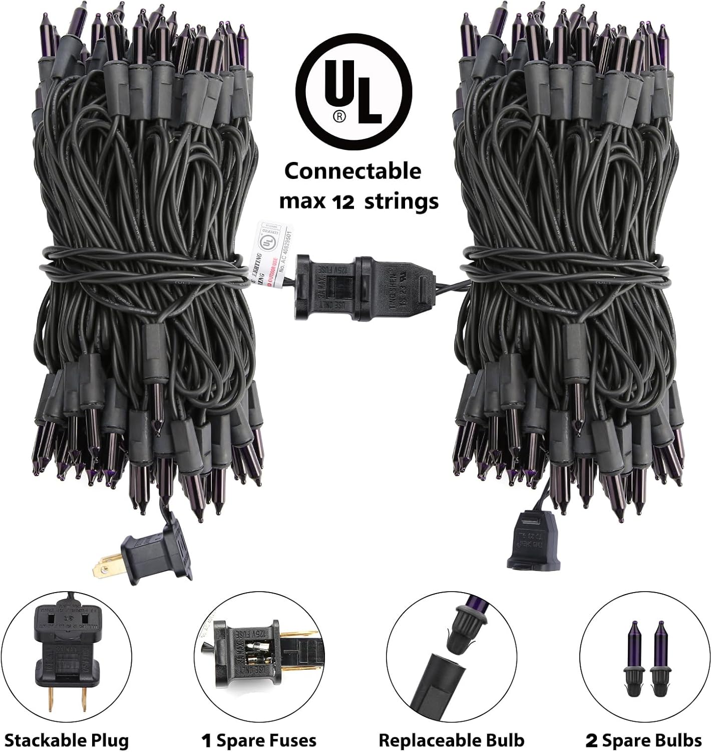 Toodour Purple Halloween Lights, 12.5ft 50 Count Incandescent Halloween String Lights, UL Certified Connectable Mini Bulbs String Lights for Home, Garden, Porch, Yard, Patio, Party, Indoor Decoration