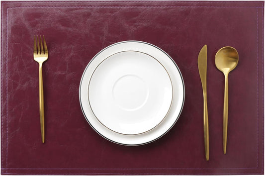 Waterproof PU Placemats, Faux Leather Dining Table Mat, Set of 6, Easy to Wipe Off Scrub Vinyl Mat, Heat & Stain Resistant for Office Conference Table, Home Decor