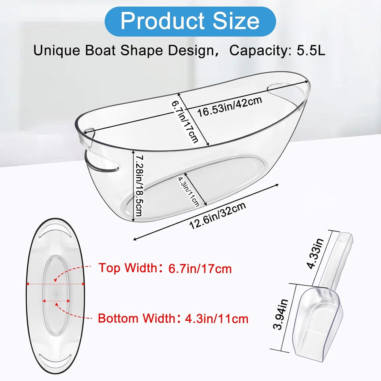 Ice Buckets for Parties,Ice Bucket Bowls of 2pcs with Scoops(2pcs)&Metal Wine Bottle Opener,5.5L Large Clear Acrylic Ice Champagne Buckets Tub for Parties,Mimosa Bar Supplies,Beer,Beverage&Drinks