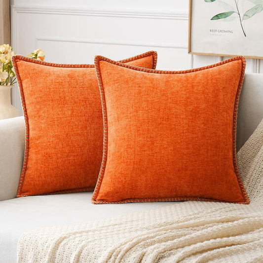 MIULEE Pack of 2 Fall Couch Throw Pillow Covers 20x20 Inch Bright Orange Farmhouse Decorative Pillow Covers with Stitched Edge Soft Chenille Solid Dyed Pillow Covers for Sofa Bed Living Room