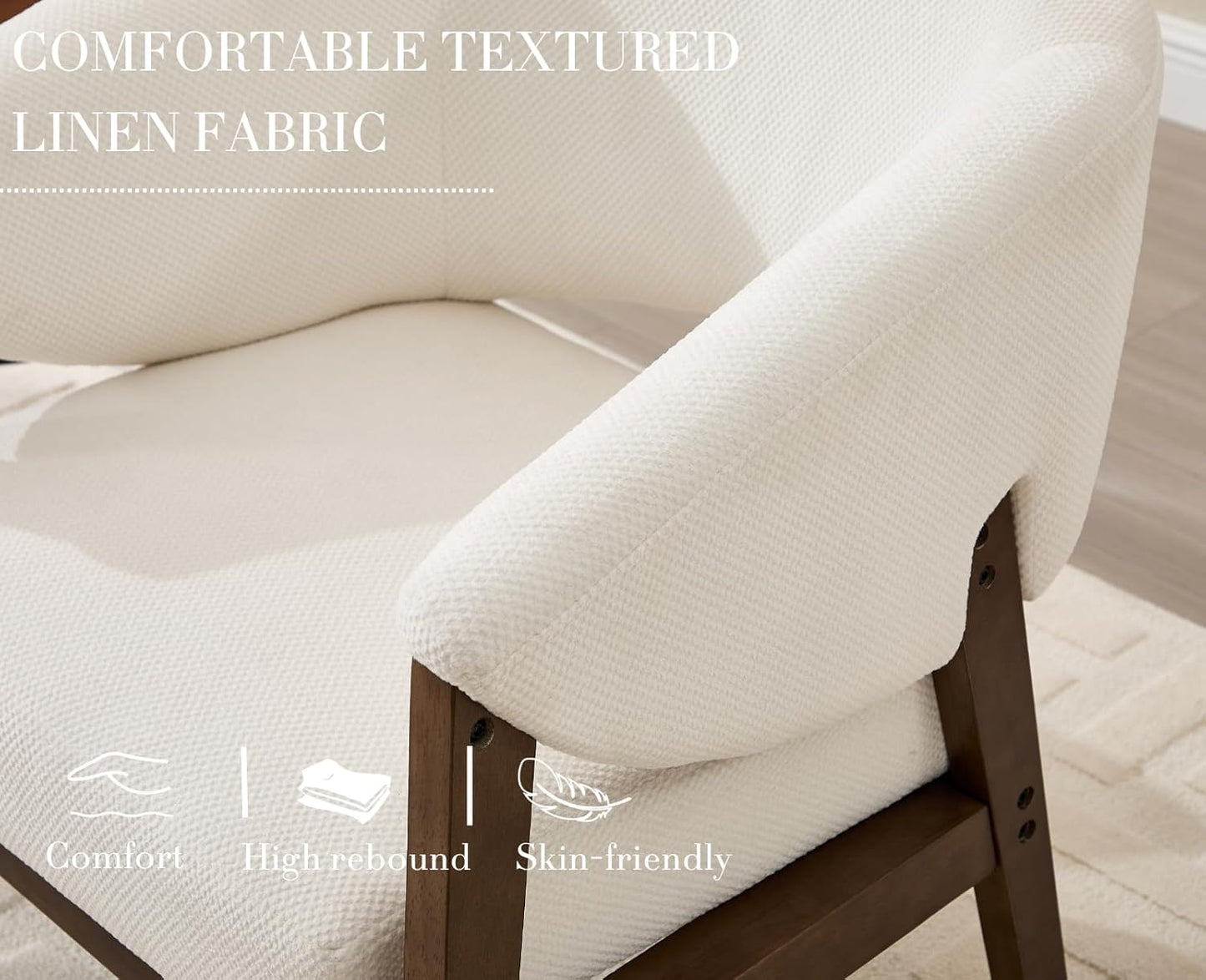 Mid-Century Modern Accent Chairs Set of 2, Comfy Barrel Armchairs with Wide Seat, Upholstered Lounge Chairs with Walnut Wood Legs for Living Room/Bedroom/Reading Corner, Chenille, Beige