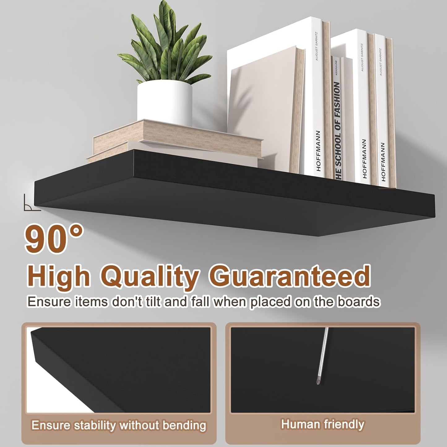 40 Inch Floating Shelf 1 Pack Large Floating Shelves for Wall No Drilling Accessories Included Deep Wall Shelves for Living Room Kitchen Farmhouse 40" W x 12" D x 1.2" Black