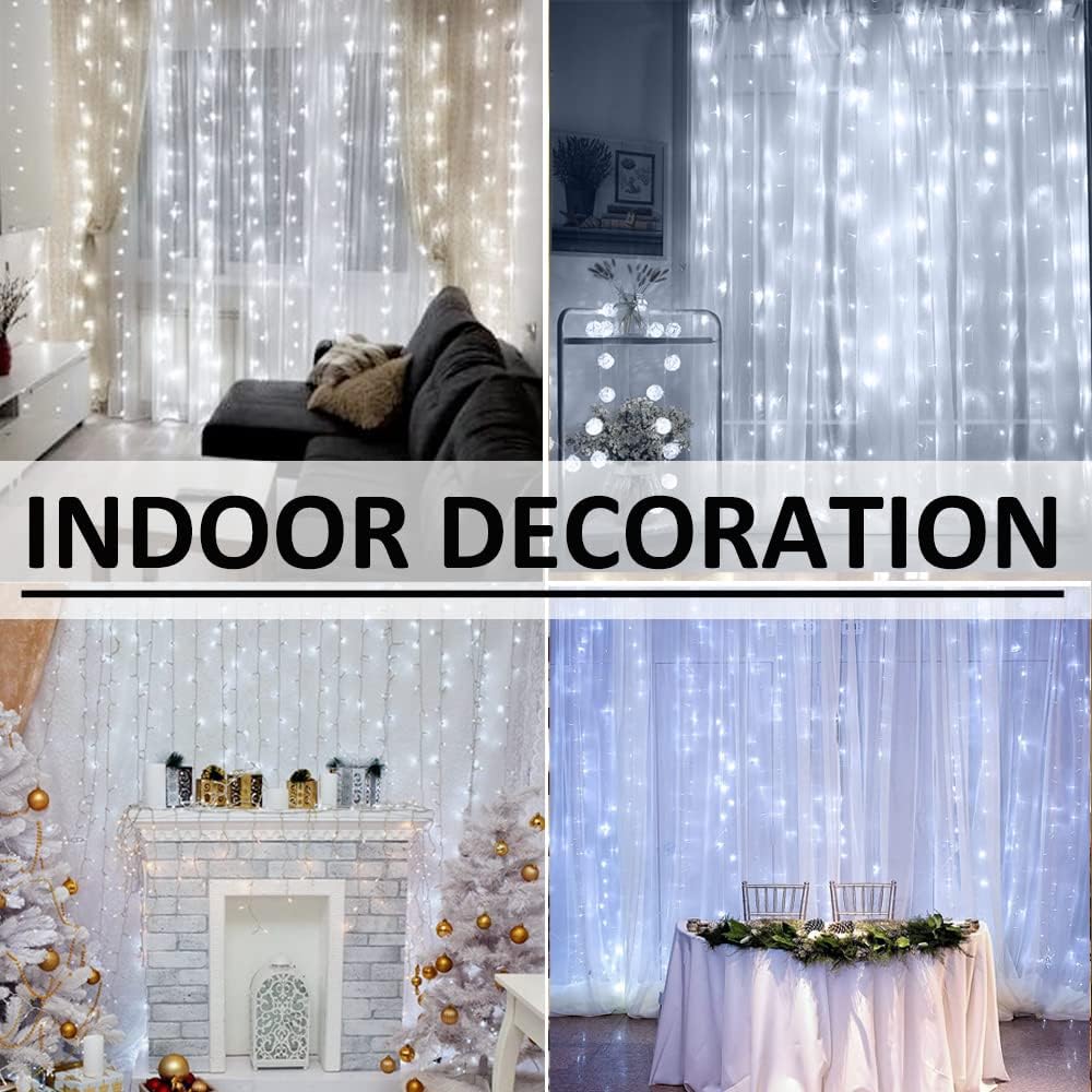 Solhice LED Curtain Lights Outdoor 20ft x10ft Cool White, 600 LED String Lights Backdrop Indoor Plug in, Twinkle Lights for Outside Backyard Wedding Bedroom Décor (Not Connectable)