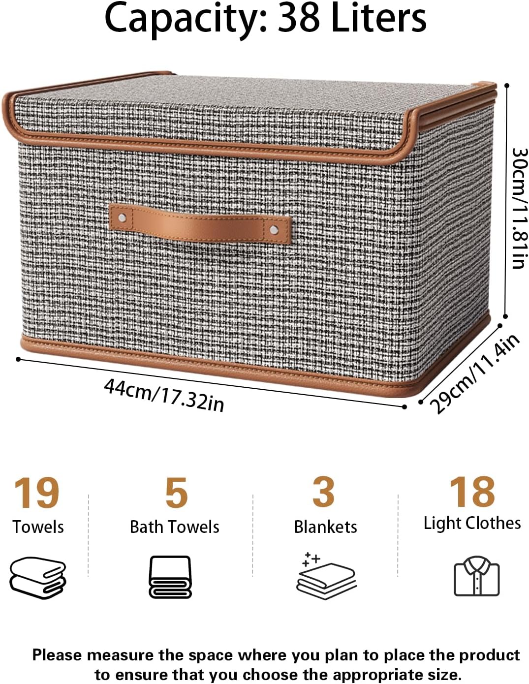 Tuza 4 Pack Storage Bins with Lids, Collapsible Closet Organizer Container, Fabric Organizer Box with Handles, Decorative Storage Boxes with Lids for Organizing Clothes, Books, Light Grey, Large