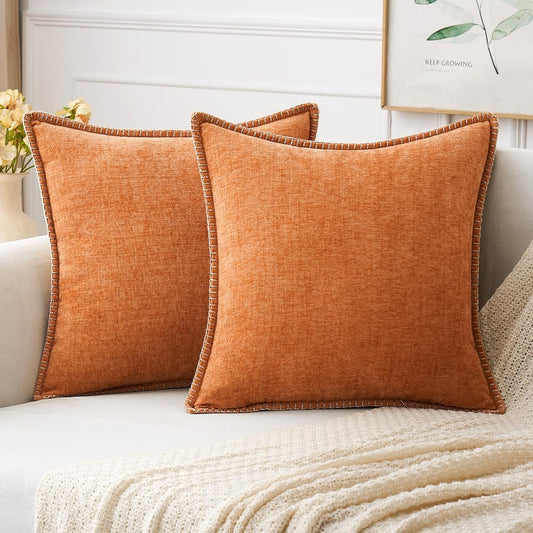 MIULEE Pack of 2 Fall Couch Throw Pillow Covers 20x20 Inch Orange Farmhouse Decorative Pillow Covers with Stitched Edge Soft Chenille Solid Dyed Pillow Covers for Sofa Bed Living Room