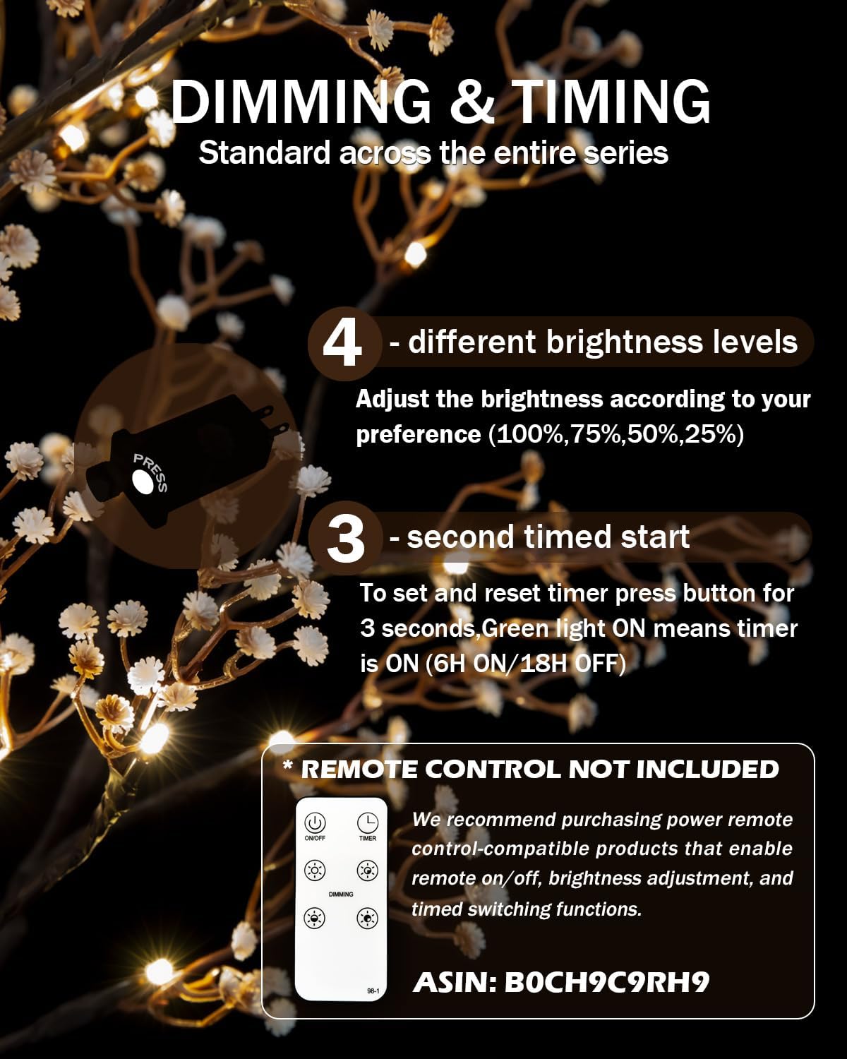 5ft Lighted Baby's Breath Tree with 128 Warm White LED Lights for Holiday Decor - Dimmable, UL Certified, Waterproof - Ideal for Indoor and Outdoor Decoration