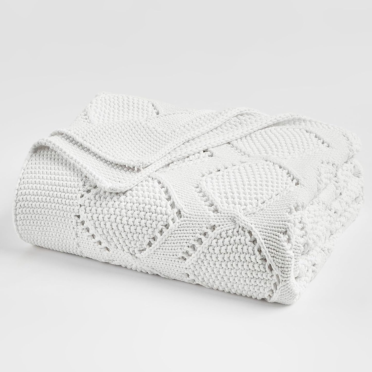 Longhui bedding Chunky Cotton Knit Throw Blanket for Couch, Sofa, Bed, or Chair, Decorative Breathable Fall Cable Knit Blanket 60 x 80 Inches, Large Medium Weight Cream