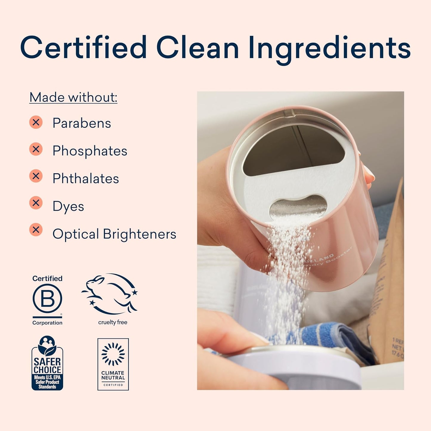 BLUELAND Oxi Laundry Booster Powder with Tin, Starter Set, Fragrance Free & Clear, 25 Loads, 17.6 oz, Plastic-Free, Eco Friendly, Oxy Cleaner, Stain Remover