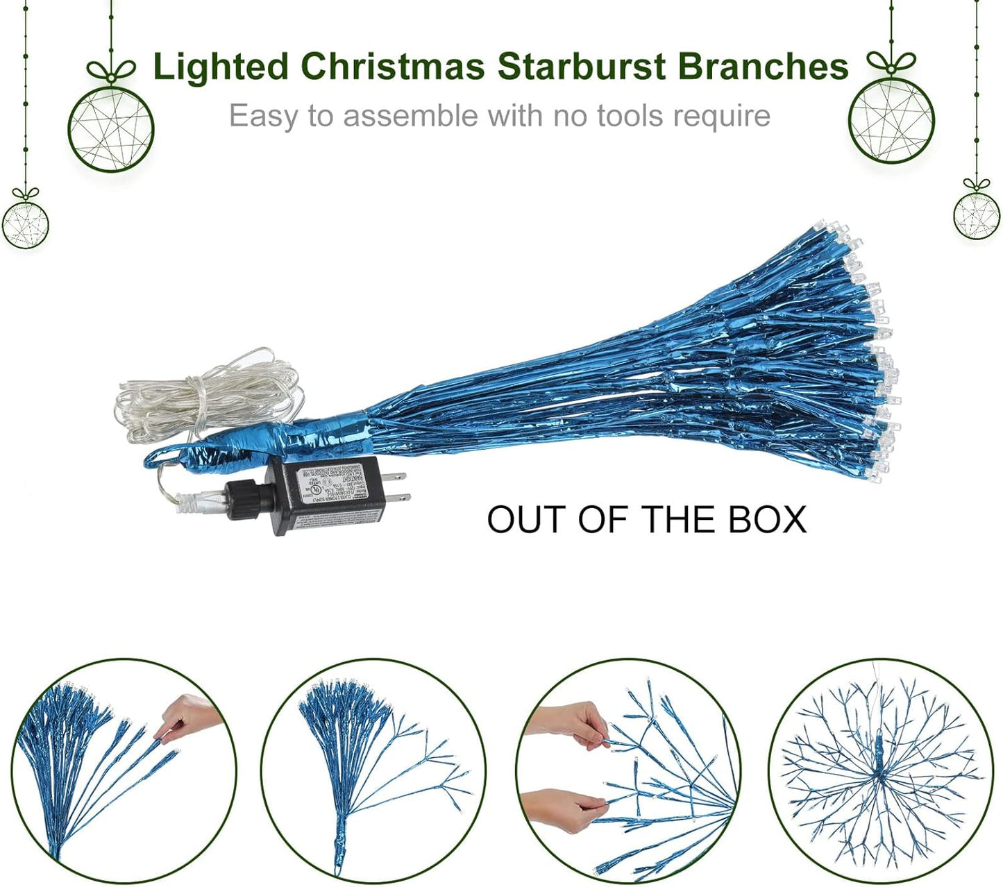 Christmas led Sparkle Ball Hanging Outdoor décorations -Haning Twig Ball,Snowflake Ornament Lights Indoor Outdoor Festive Holiday Décor 24Inch (Blue)