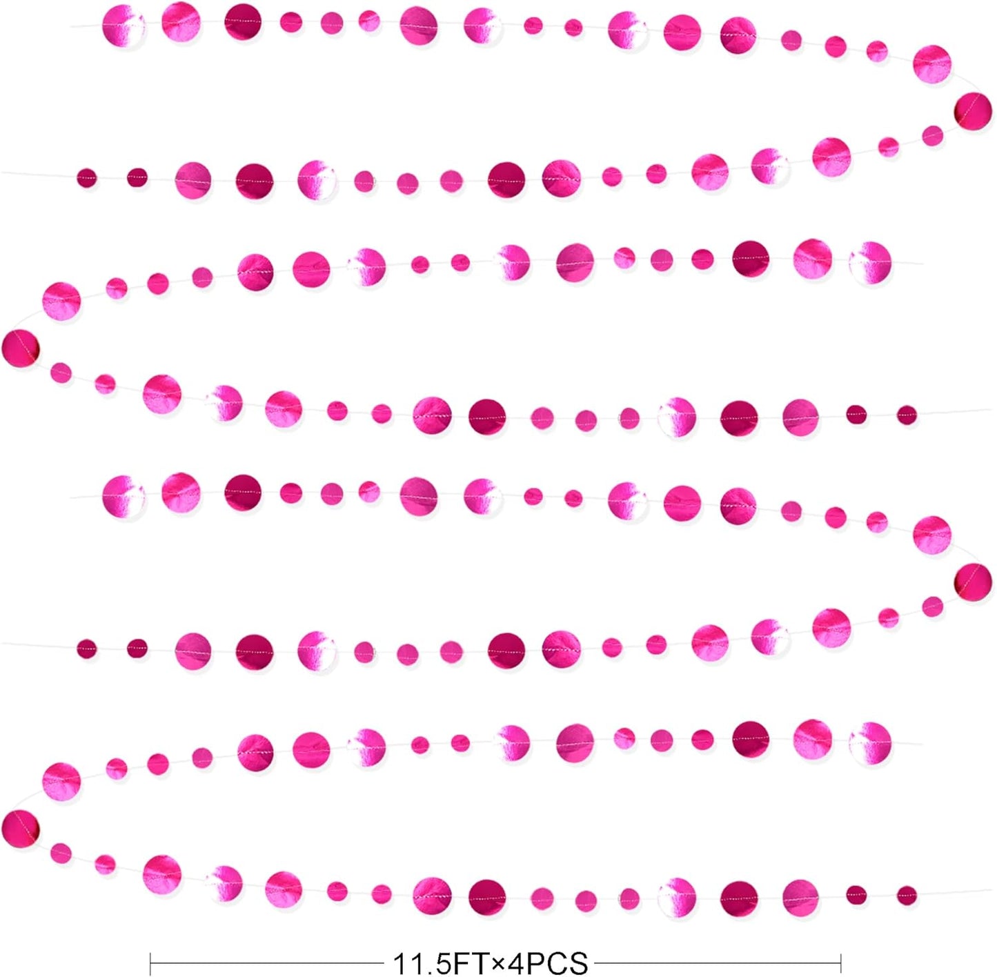 Hot Pink Party Decorations Circle Dots Garland Metallic Rose Pink Hanging Paper Polka Dots Streamer for Bachelorette Birthday Engagement Wedding Bridal Shower Anniversary Baby Shower Party Supplies