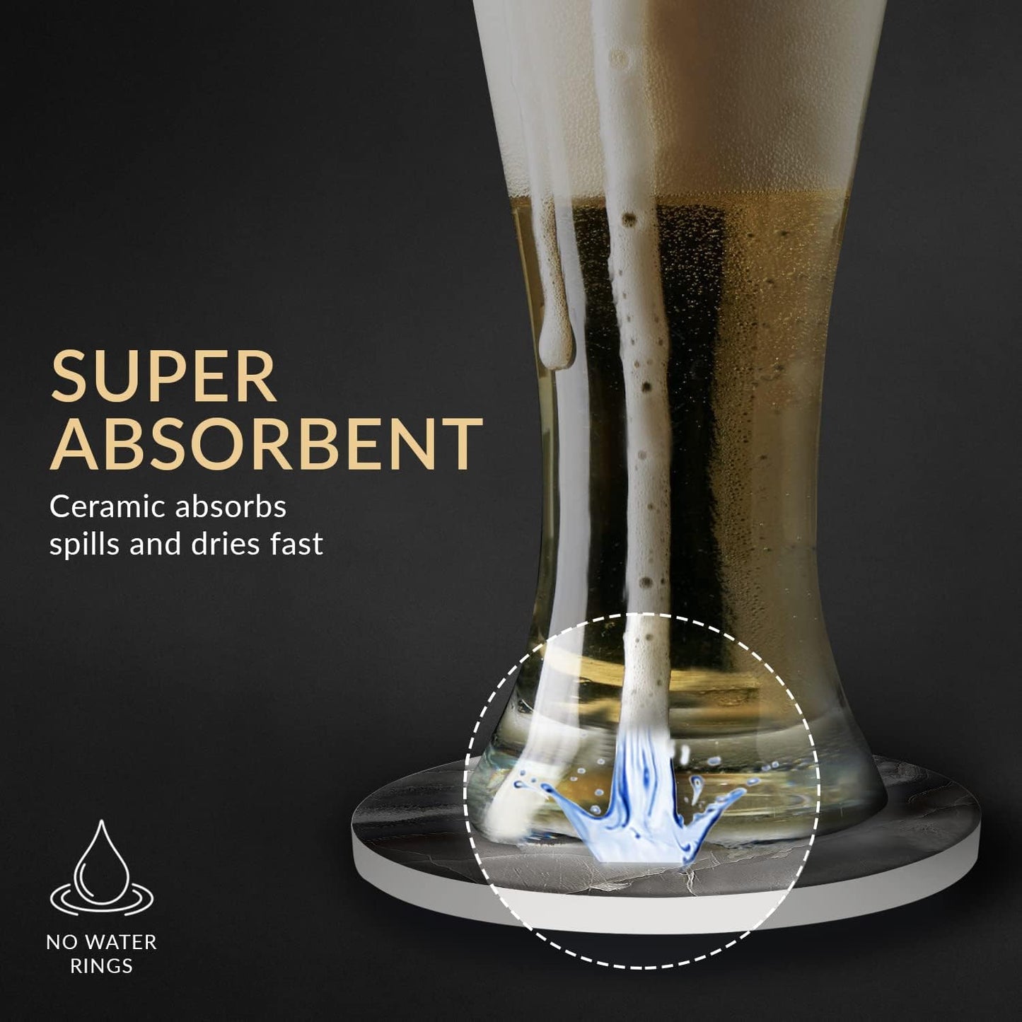 Emerson Coasters for Drinks Absorbent Set of 6 with Holder – Marble Style Coasters – Coasters for Drinks – Drink Coasters for Coffee Table – 100% Ceramic Stone Non Slip – Heavy Duty (Ocean)