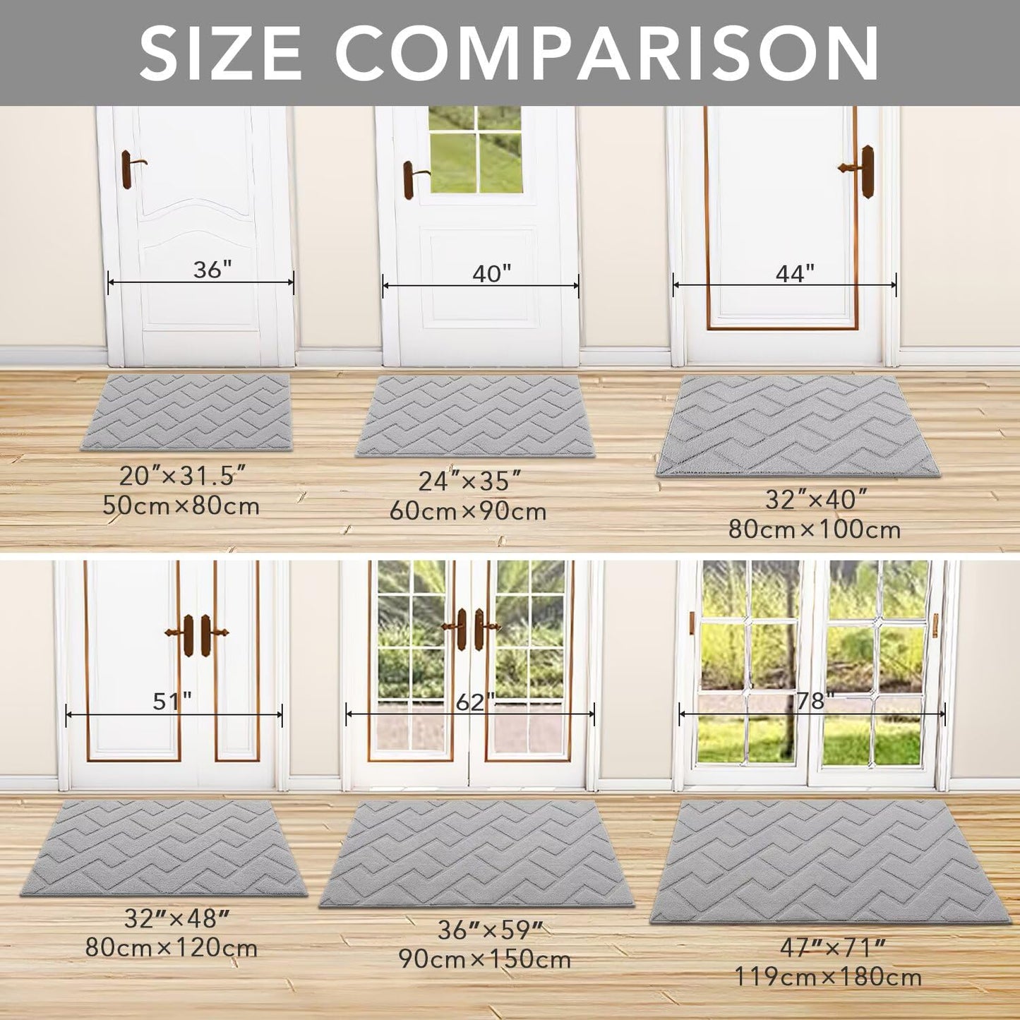 hicorfe Front Door Mat Outside Entrance,32"x40" Absorbent Muddy Dirt Resist Welcome Door Mats Outdoor Indoor,Stain and Fade Resistant,Non Slip Backing Entry Mat Doormat for Entryway(Light Grey)