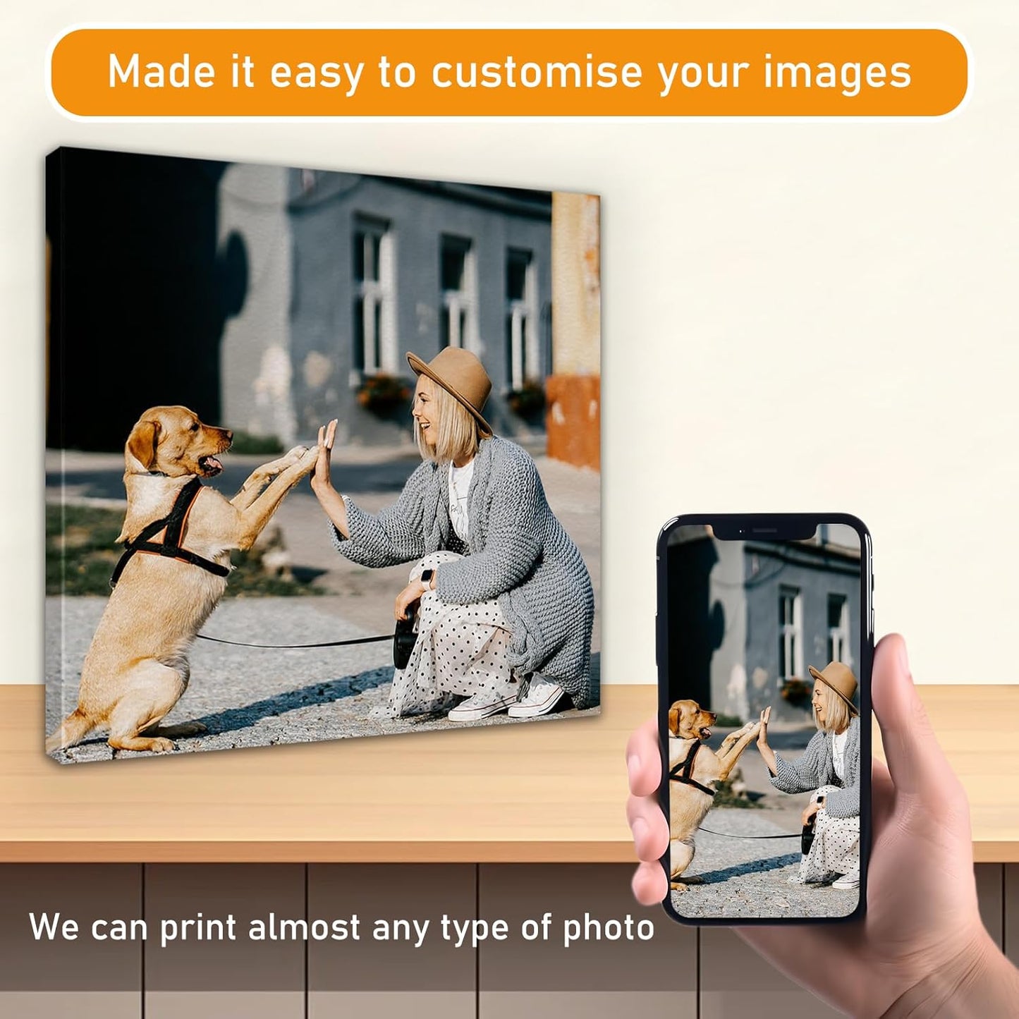 xzartdiy Custom Canvas Prints with Your Photos - Personalized Picture Print Customized Gifts for Family Home Office Wall Art Decor, Wrapped Canvas 36x24inch