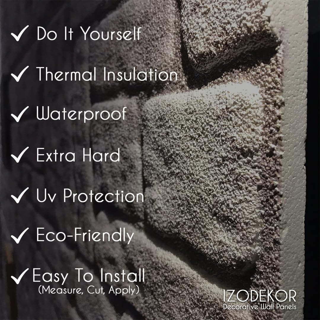 IZODEKOR 3D Wall Panels Brick Effect - Cladding, Stone Look, Styrofoam Facing for Living Room, Kitchen, Bathroom, Balcony, Bedroom, Back of Counter | Farmhouse Style (10 x Panels) - Covers 53 sq ft