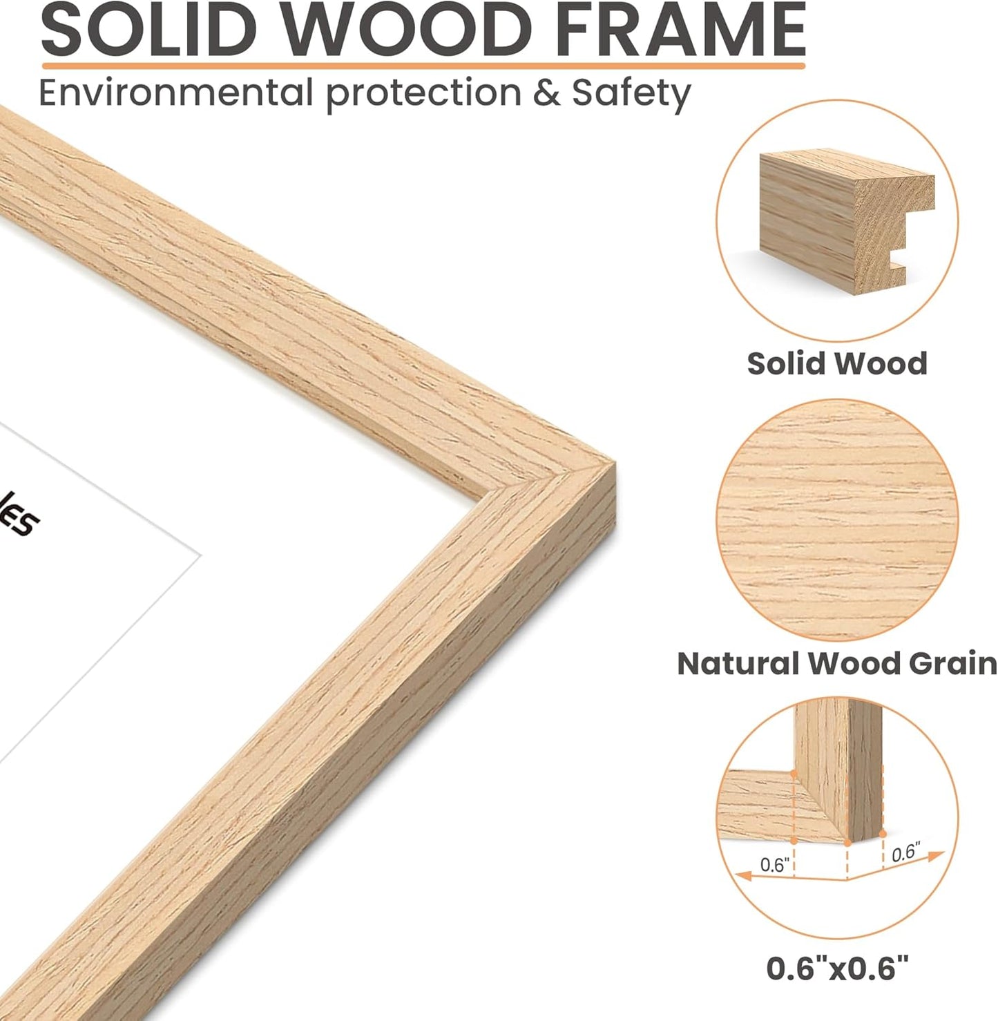 upsimples 9x12 Frame, Natural Solid Wooden Picture Frames, Display 6x8 with Mat or 9 x 12 Without Mat, Wall or Tabletop, 1 Pack, Natural