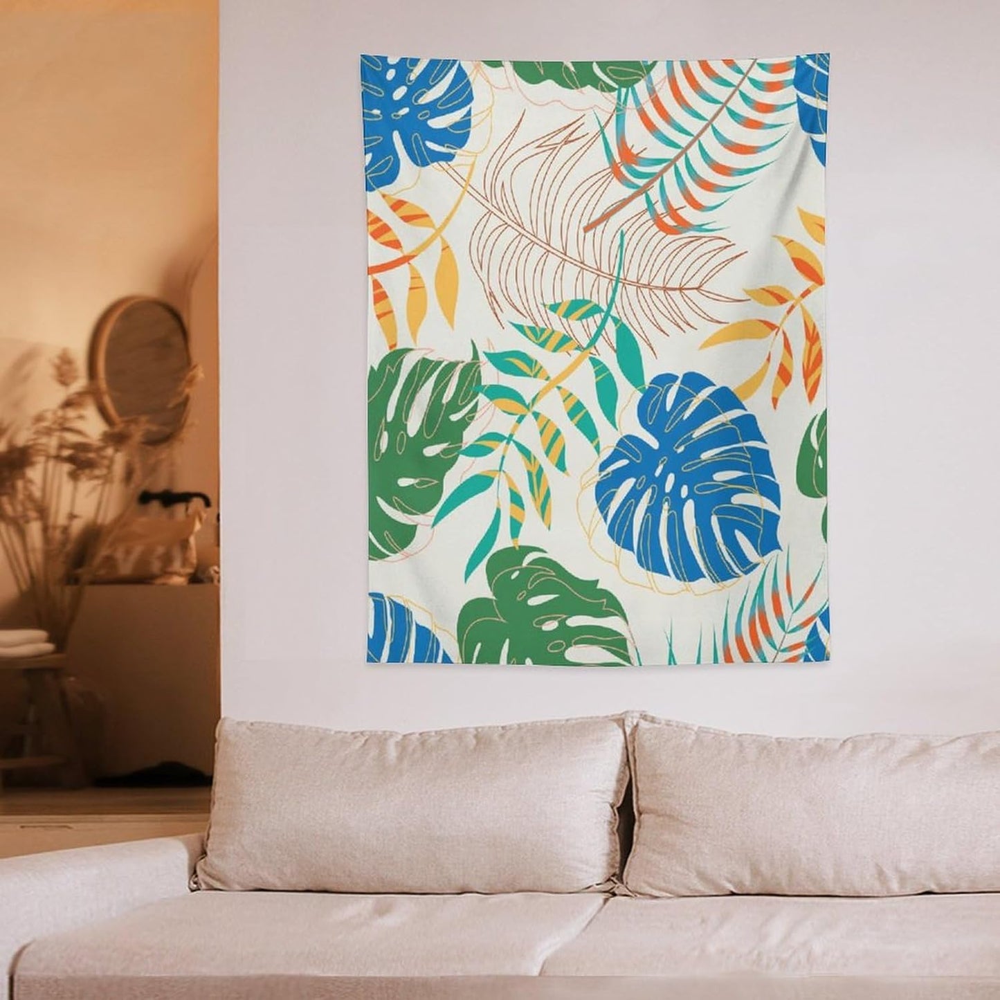 ICMOLYYENLO Tropical Green Plant Tapestry, Green Palm Leaves Natural Landscape Print Wall Tapestry for Bedroom Living Room Dormitory 60x80 Inch