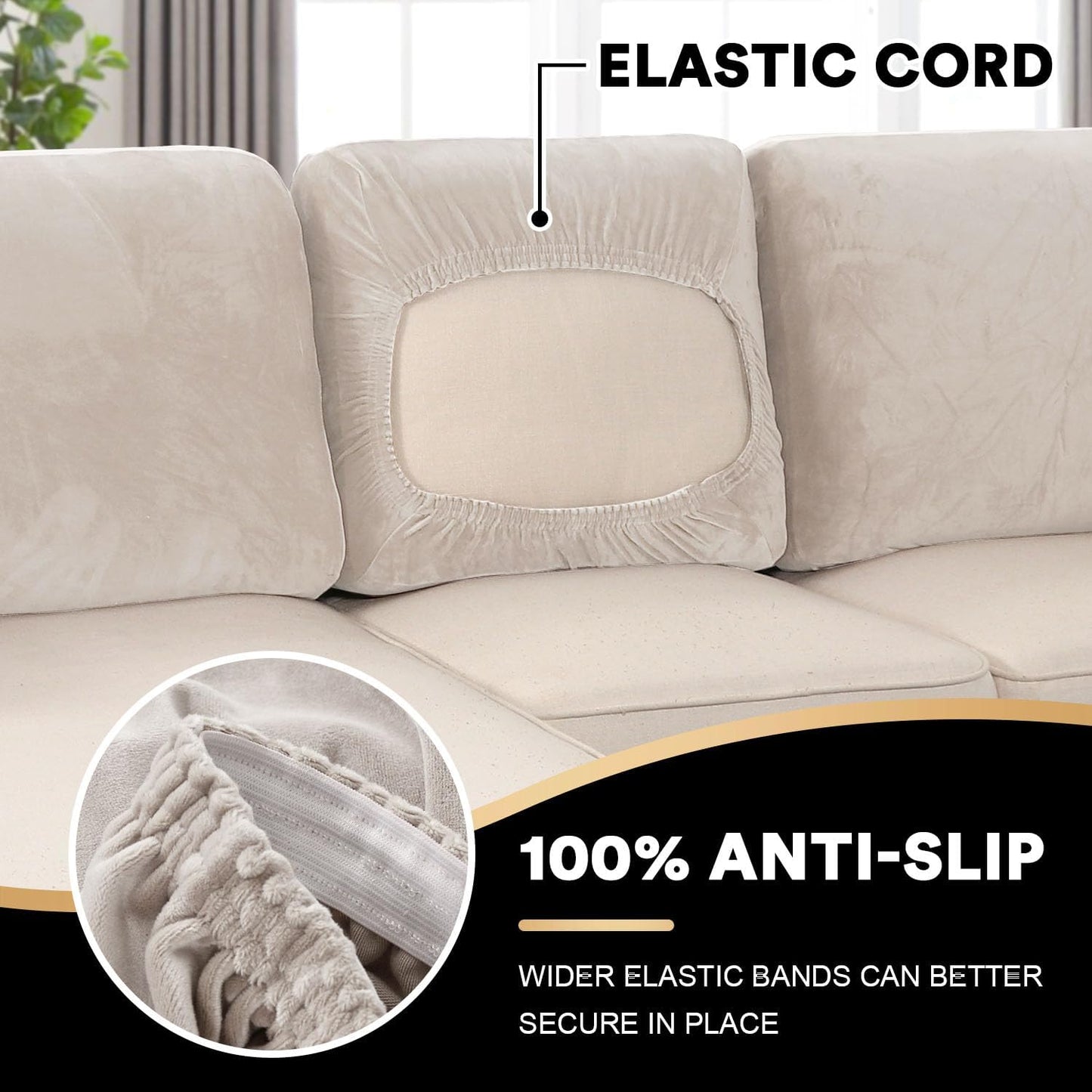 PrinceDeco Sectional Couch Covers Velvet Cushion Covers for Sectional Couch Cushion Covers for Sectional Sofa Separate Sectional Sofa Slipcovers Washable(1 Chaise Back+ 2 Sofa Back,Ivory)
