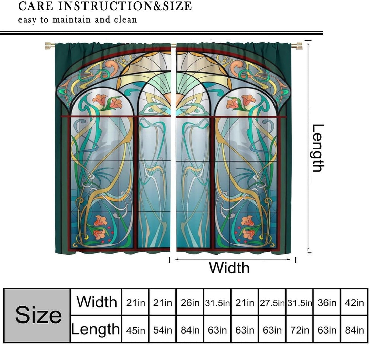 Stained Glass Curtains, Retro Mid Century Boho Abstract Art Home Decor Drapes for Bedroom Living Room Kitchen Window Treatment 2 Panels Set Total Size 42" W X 54" L Inch