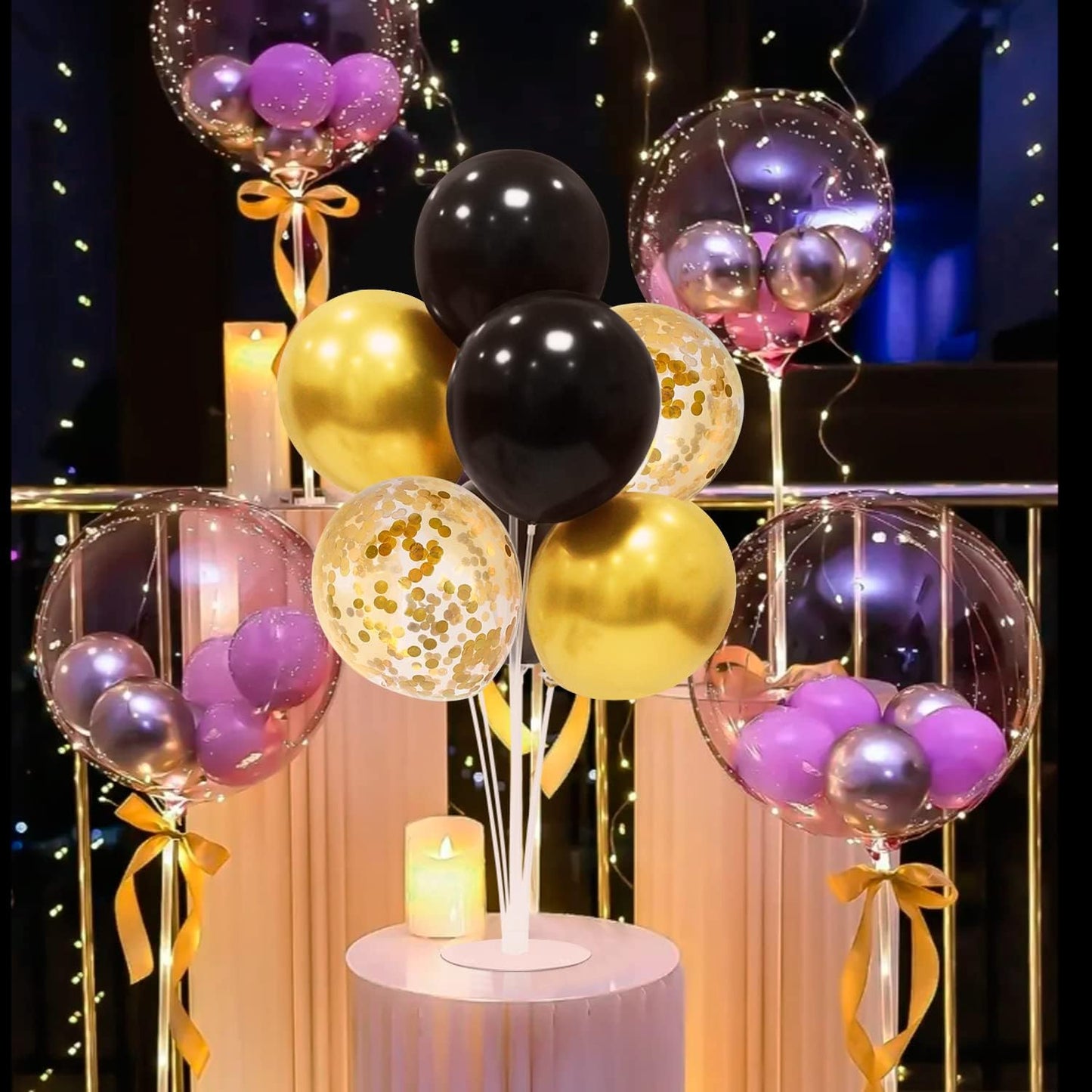 Black and Gold Party Decorations Balloon Stand Table Centerpieces for Birthday Wedding Retirement Anniversary Father's Day Halloween New Years Graduation Decorations 2025 (Black gold set4)