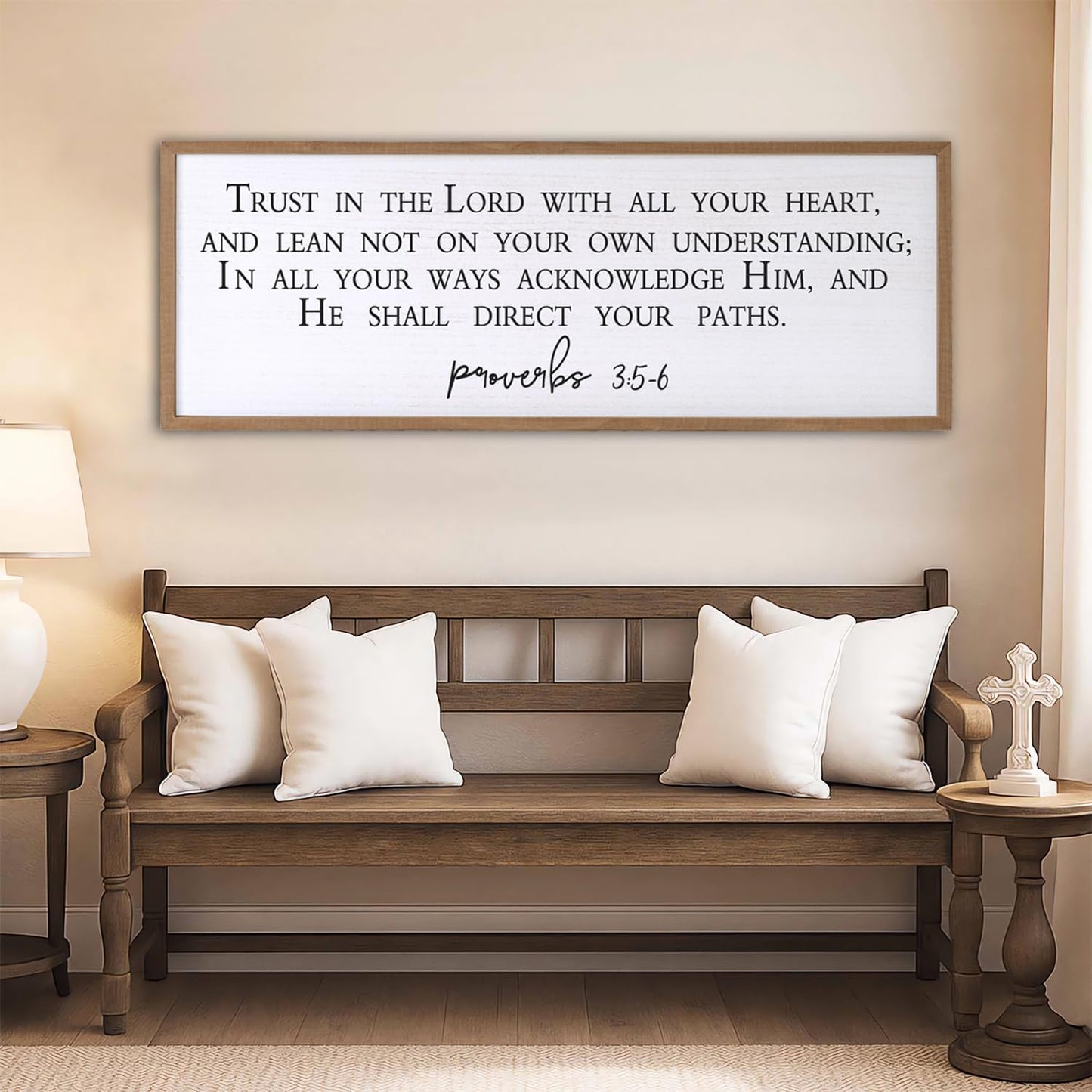 Trust in the Lord With All Your Heart Bible Verse Framed Wall Art, 40''×15'' Rustic Religious Christian Proverbs 3:5-6 Sign, Horizontal Holy Inspirational Catholic Scripture Decor