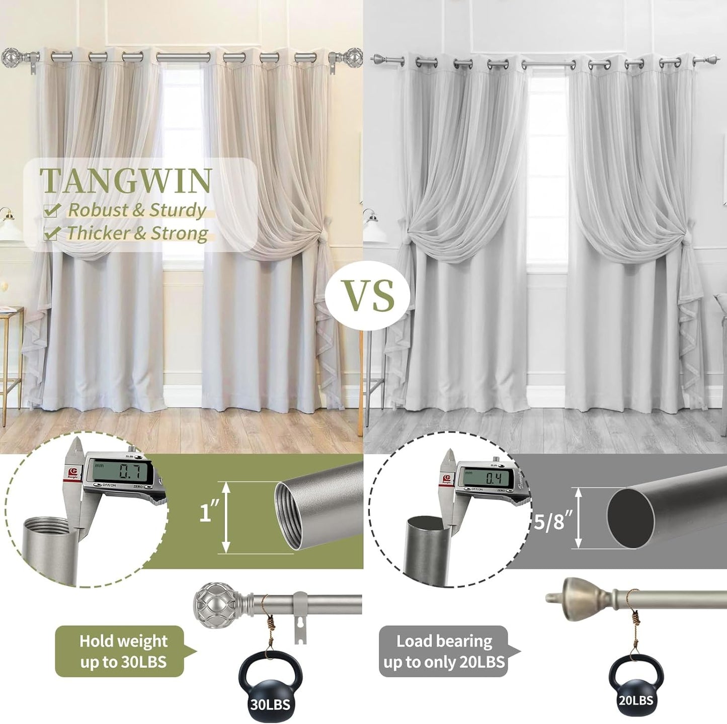 Silver Adjustable Curtain Rods for Windows:18-60 Inch Farmhouse Heavy Duty Curtain Rod for Bedroom Living Room,Boho Decorative Rustic Drapery Rods with Vintage Coastal Finial,Antique Silver