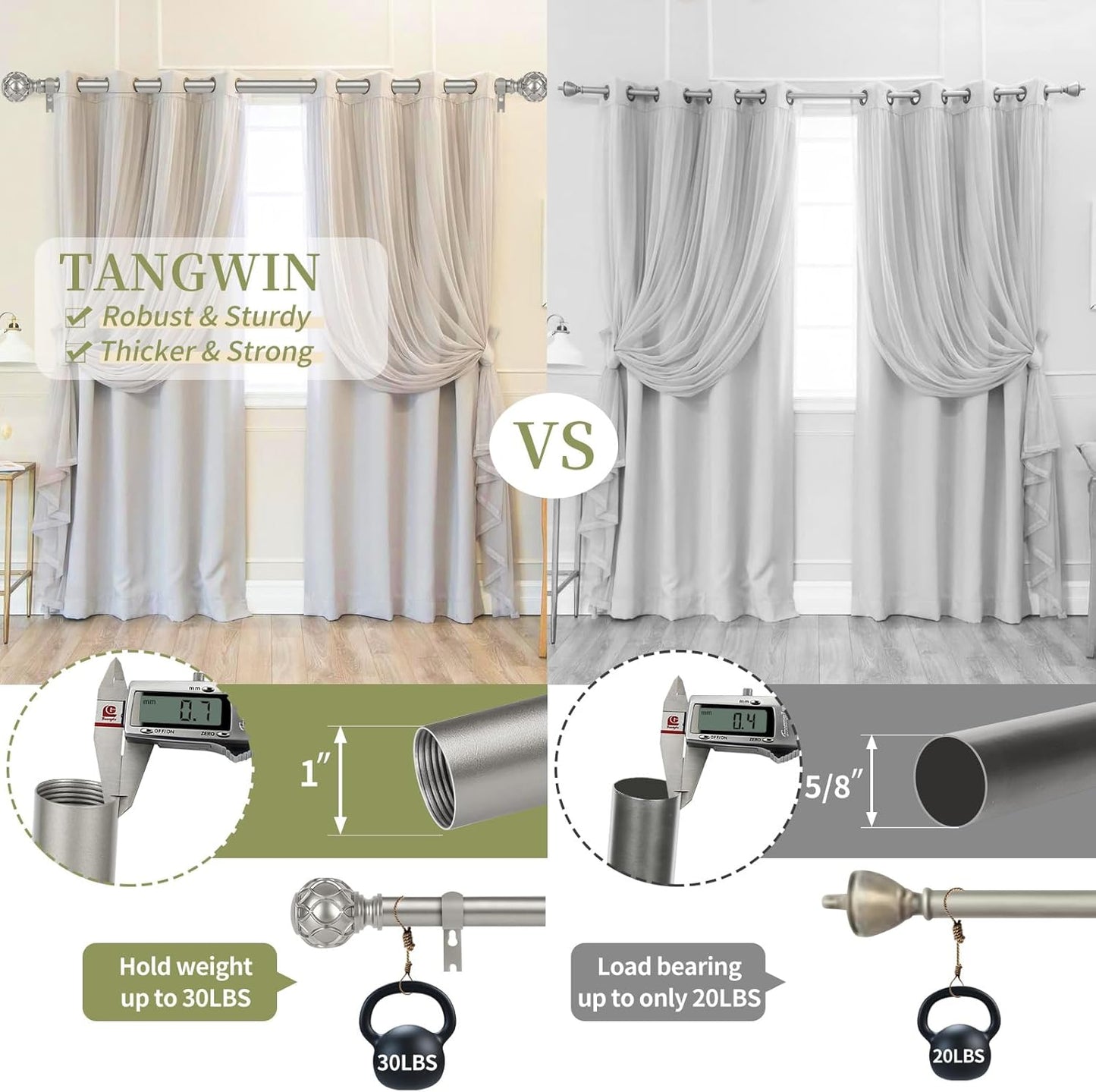 Silver Adjustable Curtain Rods for Windows:66-120 Inch Farmhouse Heavy Duty Curtain Rod for Bedroom Living Room,Boho Decorative Rustic Drapery Rods with Vintage Coastal Finial,Antique Silver