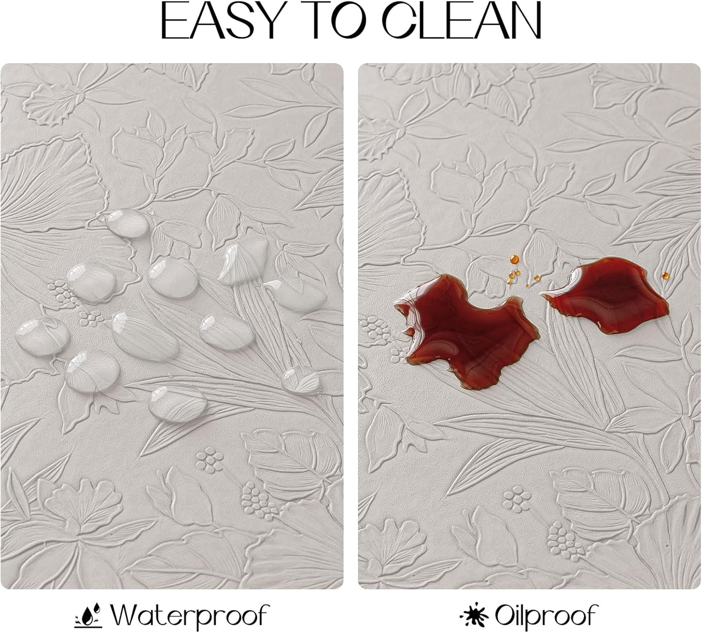 Romanstile Vinyl Placemats Set of 4-12 X 18 Inch - Heat Resistant Non-Slip Embossed Floral Place Mats 100% Waterproof Oilproof Wipeable Faux Leather Table Mats for Kitchen/Dining/Party, LightGrey