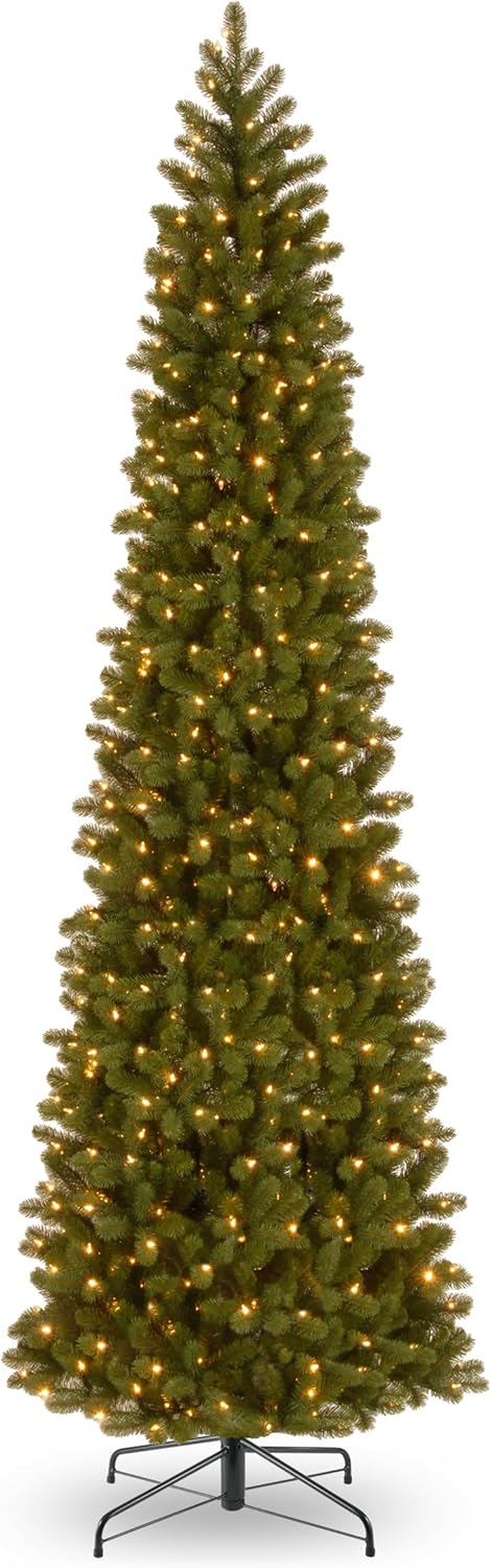 National Tree Company Pre-lit 'Feel Real' Artificial Giant Slim Downswept Christmas Tree, Green, Douglas Fir, Dual Color LED Lights, Includes PowerConnect and Stand, 12 feet