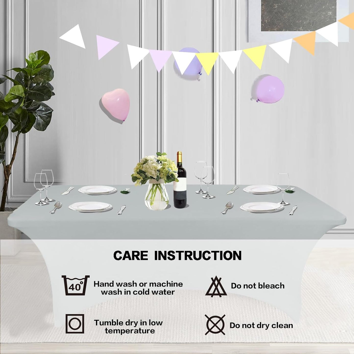 IVAPUPU 6FT Table Cloth for Rectangular Fitted Events Stretch Grey Table Covers Washable Cover Spandex Tablecloth Protector for Party, Wedding, Cocktail, Banquet, Festival