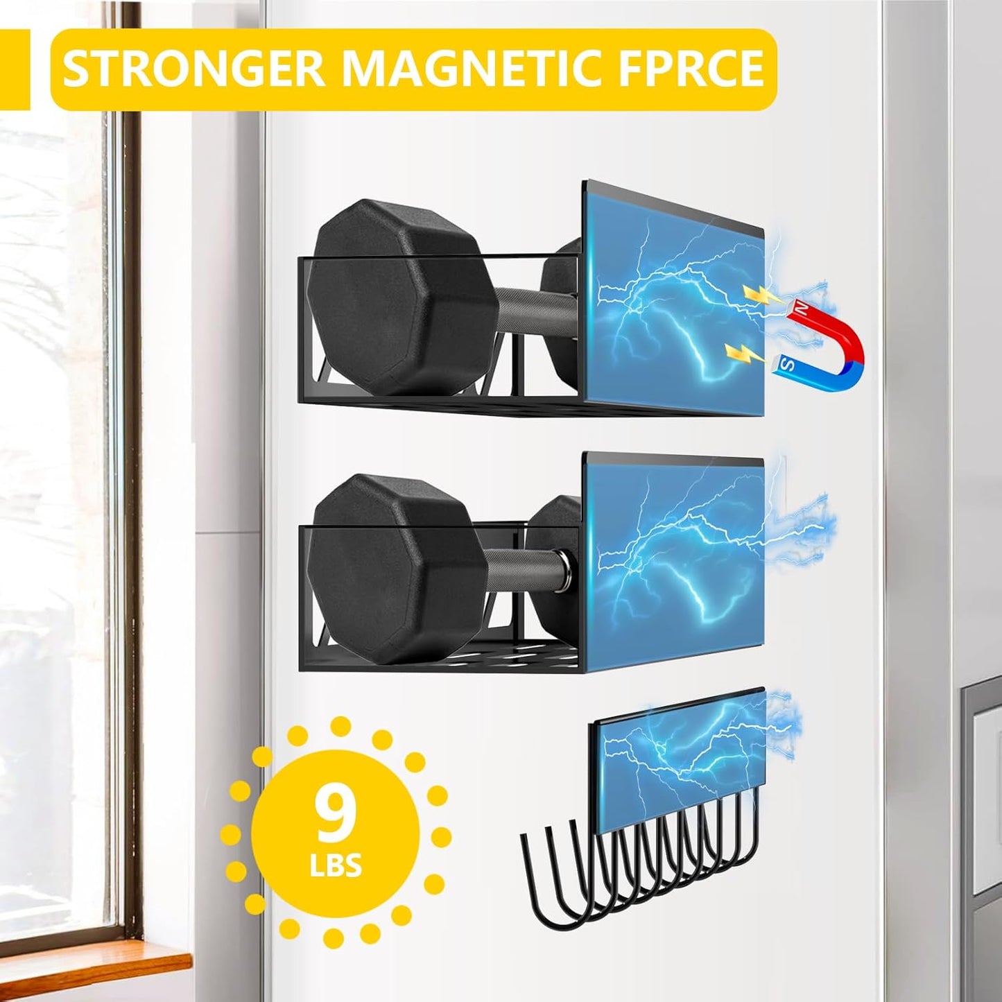 Magnetic Spice Rack Organizer for Fridge Seasoning Organizer for Kitchen storage with Screw or Adhesive Hanging,Magnetic Shelf with Hook for Refrigerator and Oven (3pack)