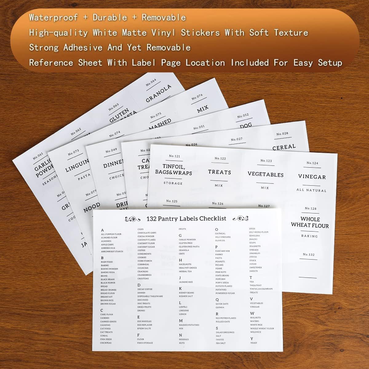 Set of 6 Glass Flour and Sugar jars with 132 Kitchen Pantry Labels - Thicken Large Glass Storage containers with Airtight Bamboo Lid - Glass Rice Canisters for Salt Coffee(100OZ/54OZ/27OZ)