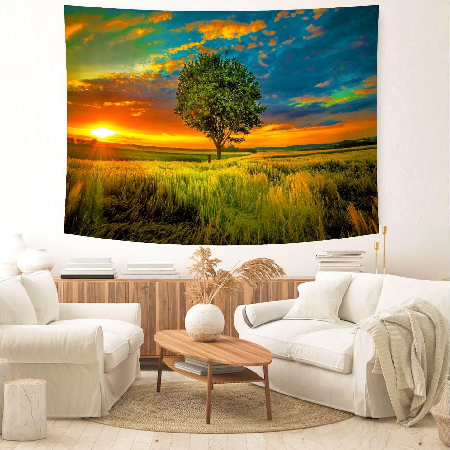 Delur Sunset Tree of Life Tapestry Forest Nature Landscape Wall Hanging Tapestry Scenic Tree Woodland Natural Sunrise Headboard for Bedroom Living Room Home Decor (59.1" x 78.7")