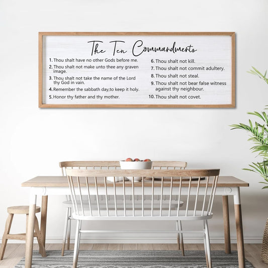 The Ten Commandments Rustic Bible Verse Framed Wall Art, 40''×15'' Positive Religious Christian Saying Sign for God Jesus Christ Prayer, Vintage Horizontal Holy Inspirational Catholic Scripture Decor