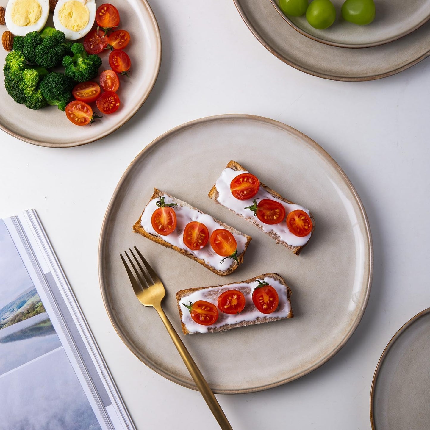 AmorArc Ceramic Dinnerware Sets,Handmade Reactive Glaze Stonewre Plates and Bowls Sets,Highly Chip and Crack Resistant | Dishwasher & Microwave Safe Dishes Set,Service for 4 (12pc)