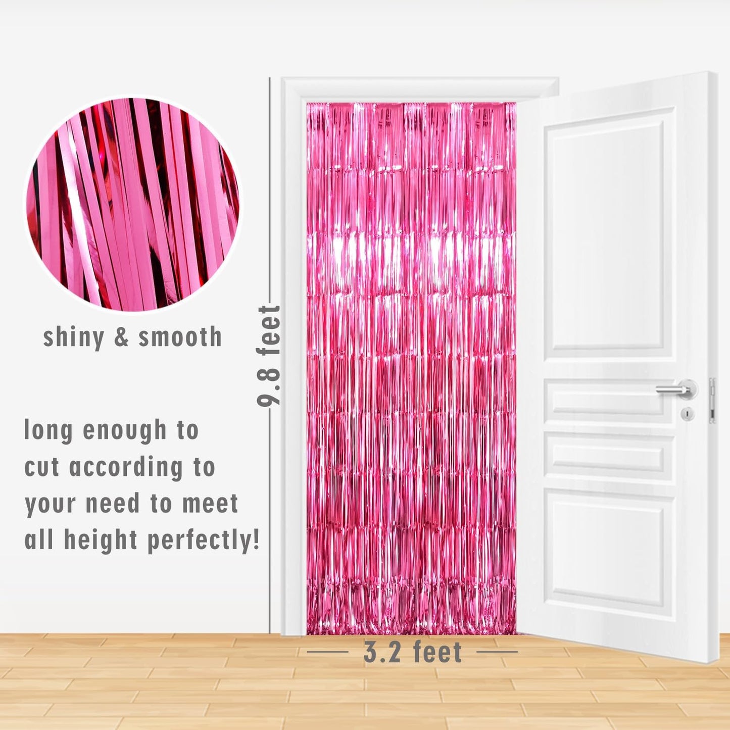 GOER 3.2 ft x 8.2 ft Metallic Tinsel Foil Fringe Curtains Party Photo Backdrop Party Streamers for Galentines Day,Birthday,Graduation,New Year Eve Decorations Wedding Decor (1 Pack, Hot Pink)