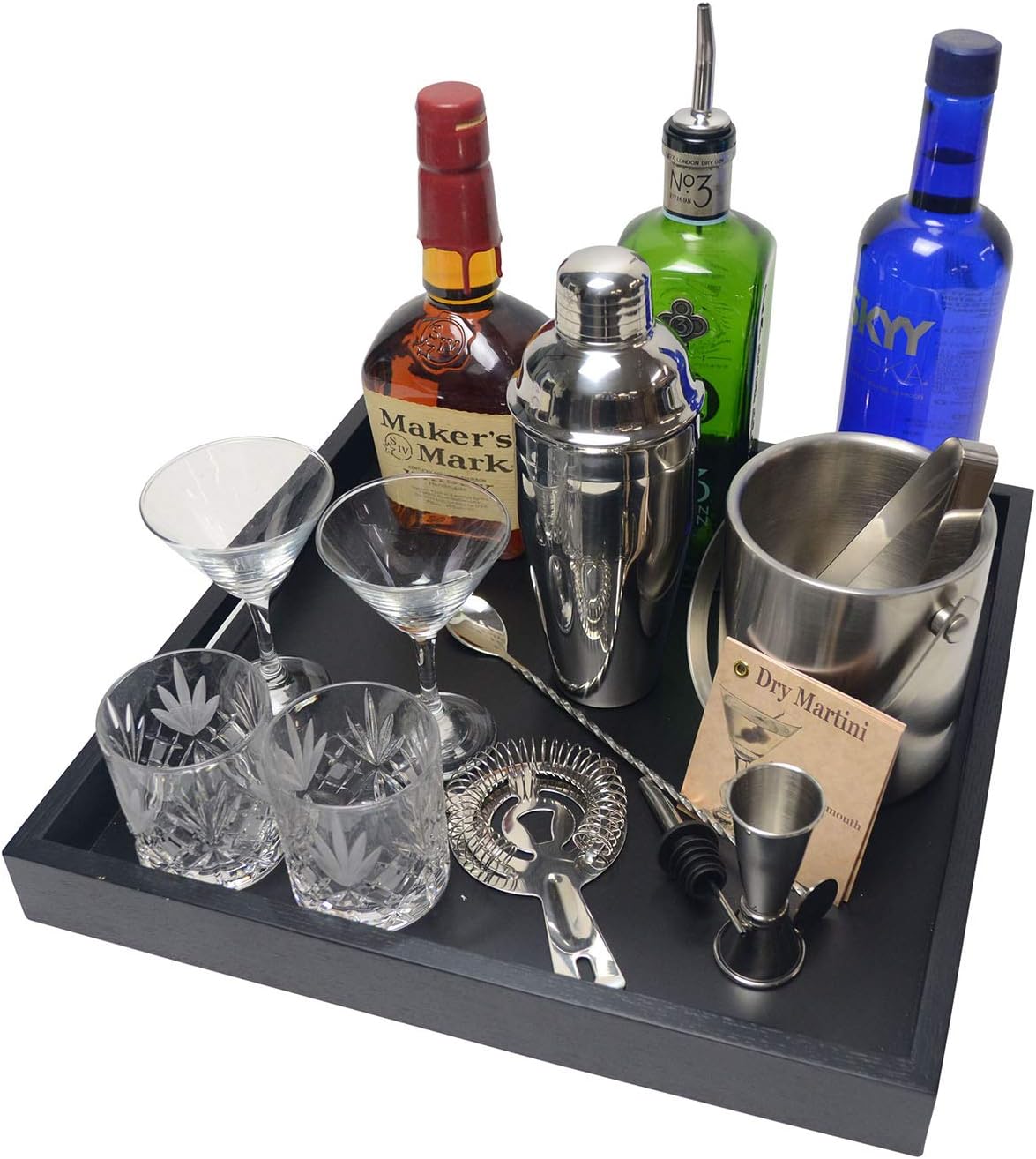 Square Wood Serving Tray with Handle, Ottoman Decorative for Home, 16x16 inches Black