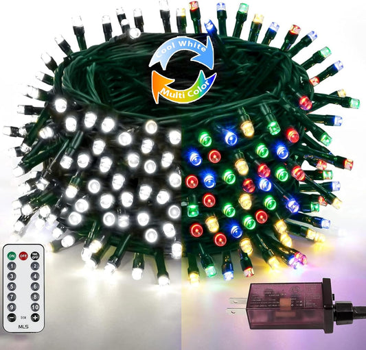 75.8 FT 200 LED Color Changing Christmas String Lights with Remote & Timer & Memory Function, 9 Lighting Modes Waterproof Twinkle Lights for Xmas Tree Holiday Party Garden (Cool White & Multicolor)