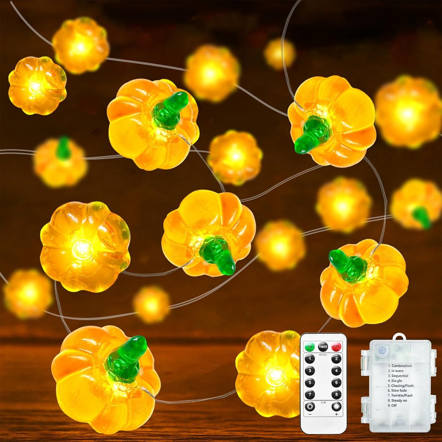 btfarm Fall Decorations 50 LED 16.4 FT Thanksgiving 3D Pumpkin Fairy String Lights Battery Operated with Remote Timer, 8 Modes Waterproof Fall Decor for Home Autumn Harvest Halloween Party